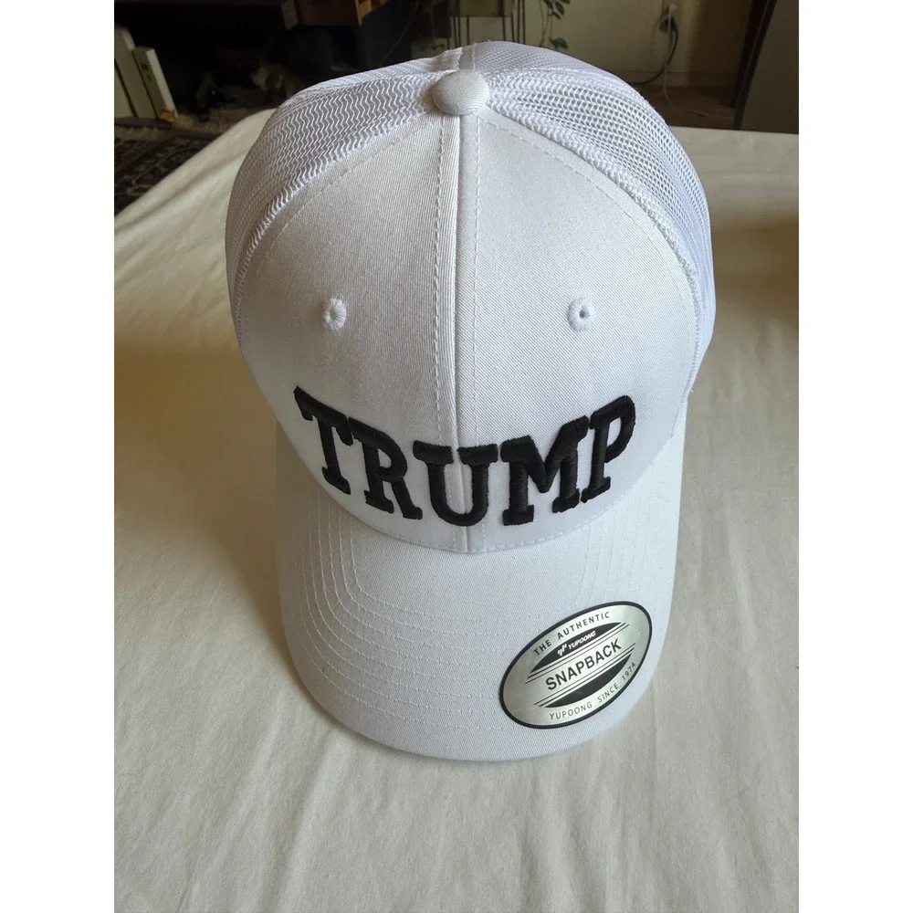 Yupoong The Classics Trump Snapback Trucker Hat White Black Embroidered Cap